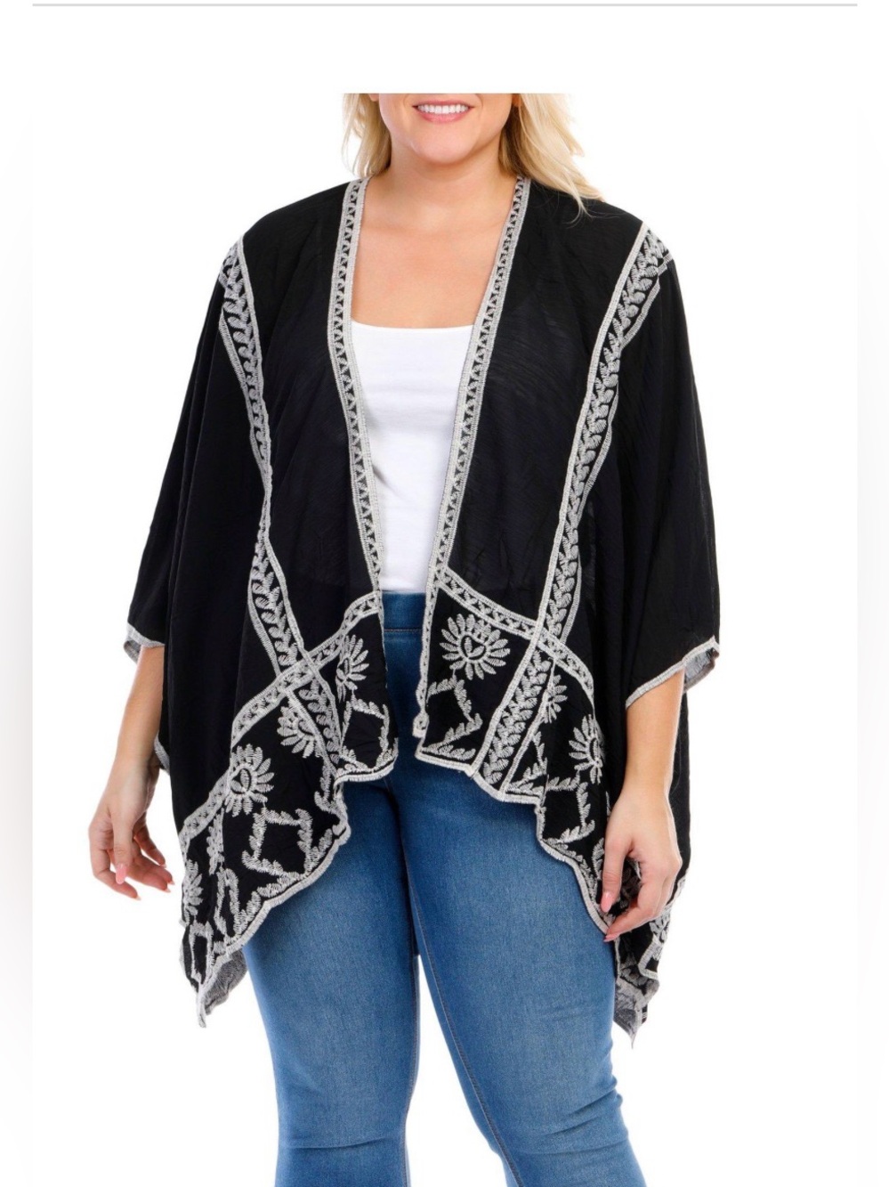 Liv Los Angeles Embroidered Floral Cape Shawl Kimono 3X